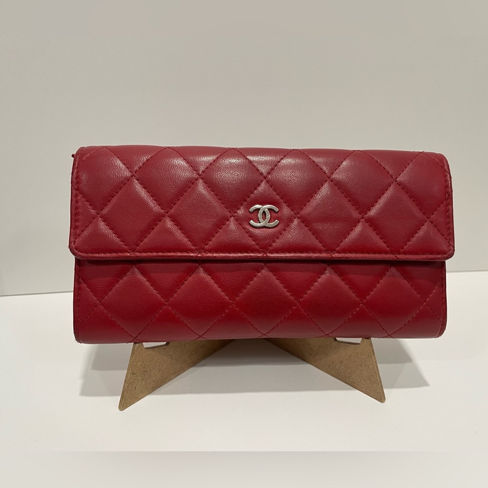 Authentic Chanel Lambskin Quilted Long Flap Wallet